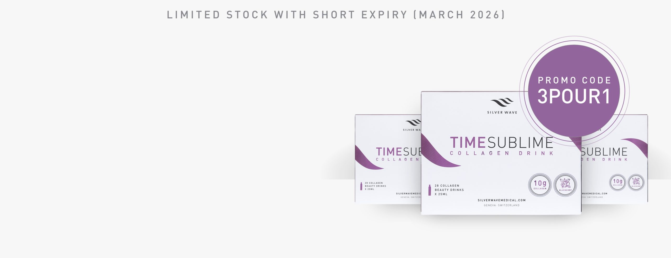 Special offer: 3 boxes of TIME SUBLIME Collagen Drink for the price of 1 box (CHF 134.00).